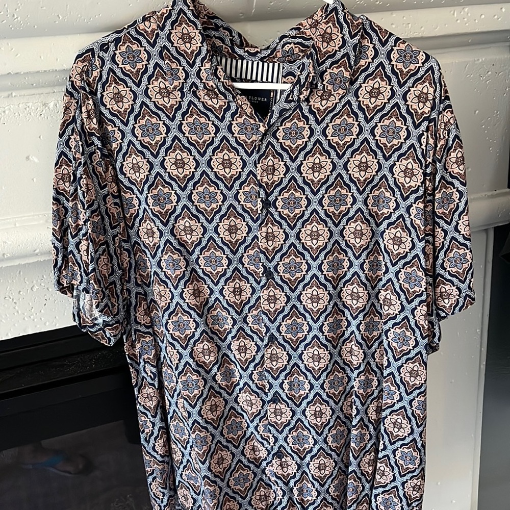 Denim & flower button down short sleeve soft